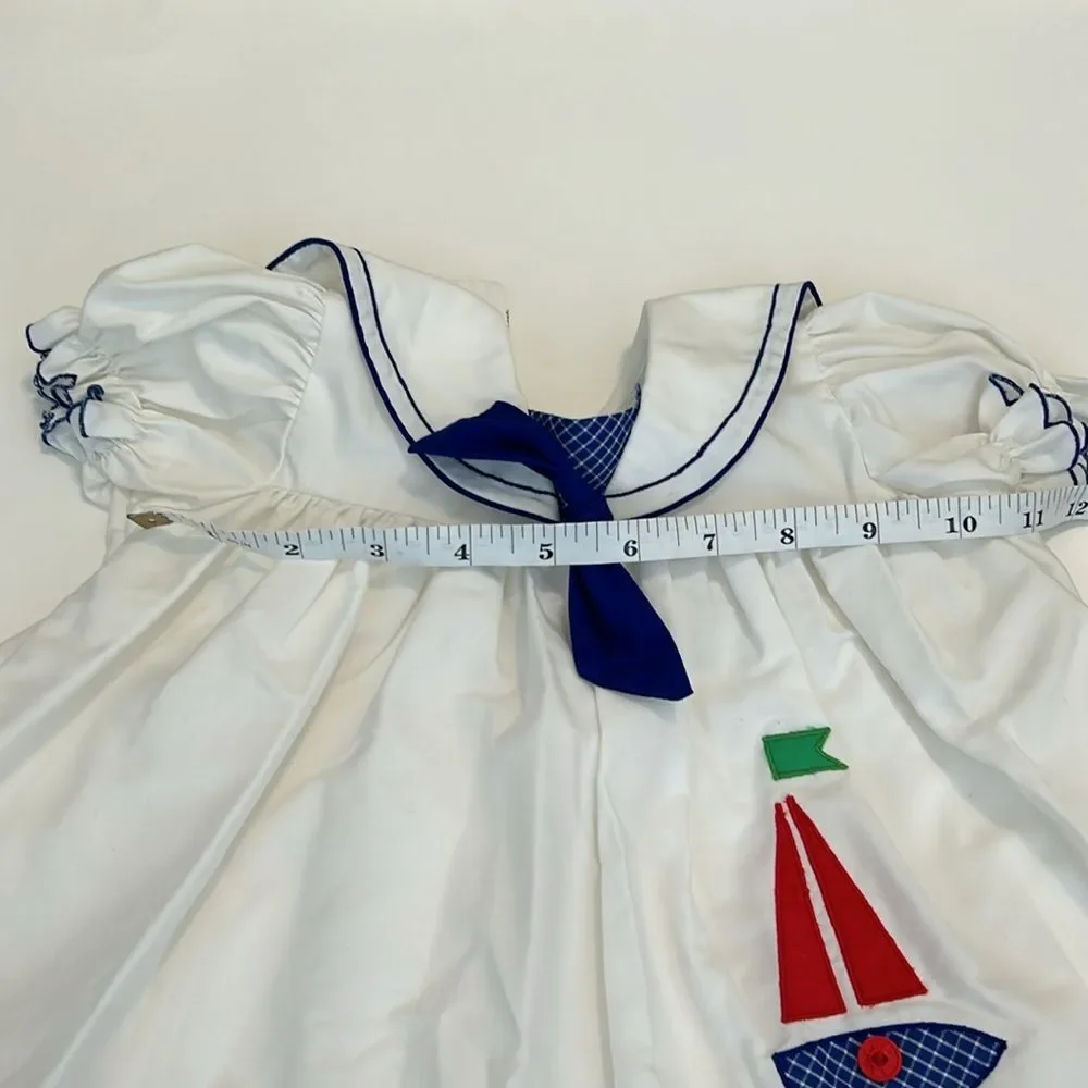 Vintage Pinafore Collared Sailboat Summer Dress 12M